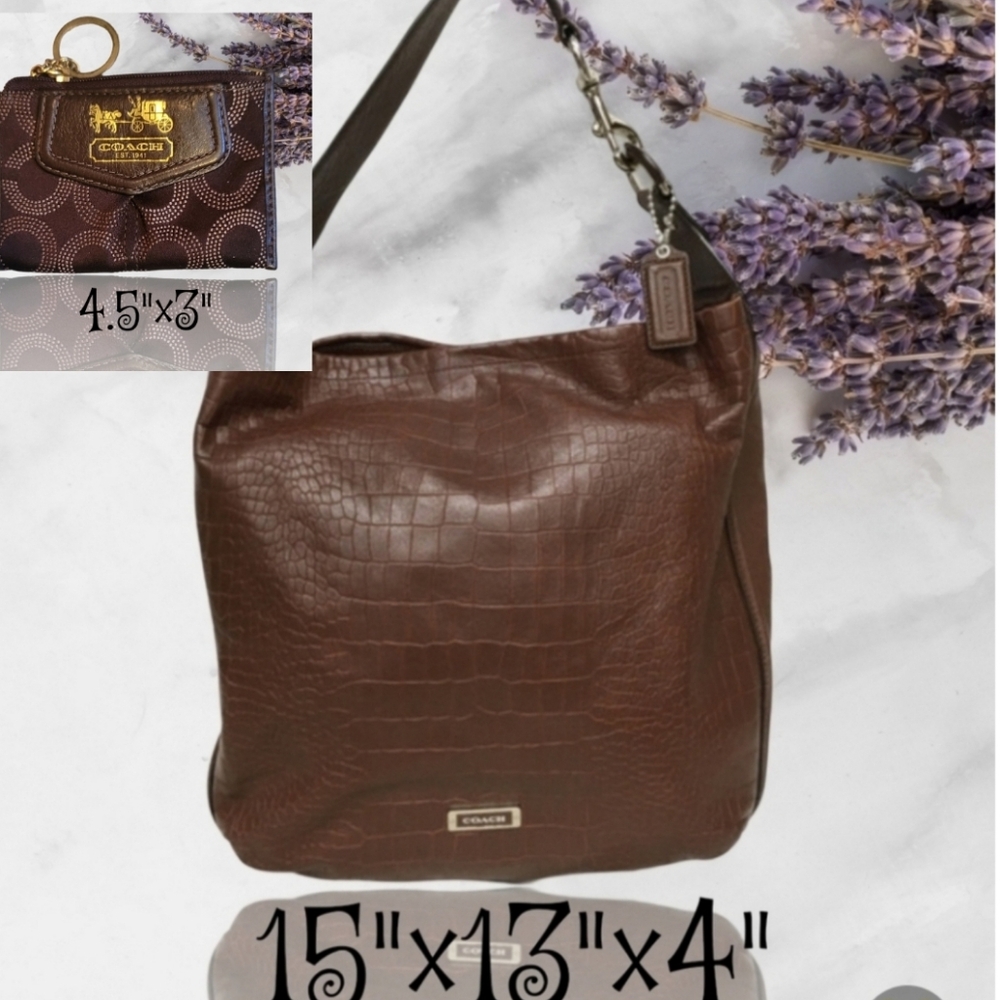 Coach Vintage D.brown Croc embossed hobo with wristlet